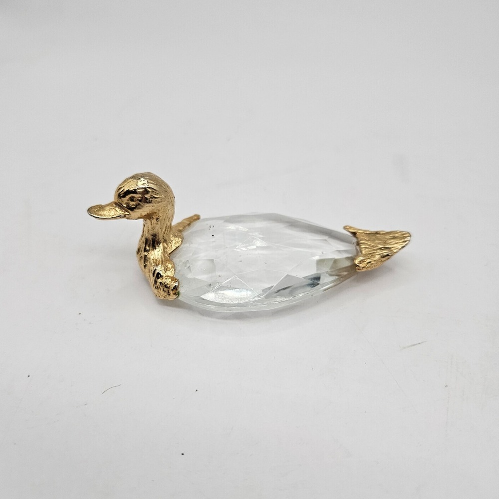 Vintage Crystal and Gold Mallard Paperweight or Figurine, Approx 3" Long